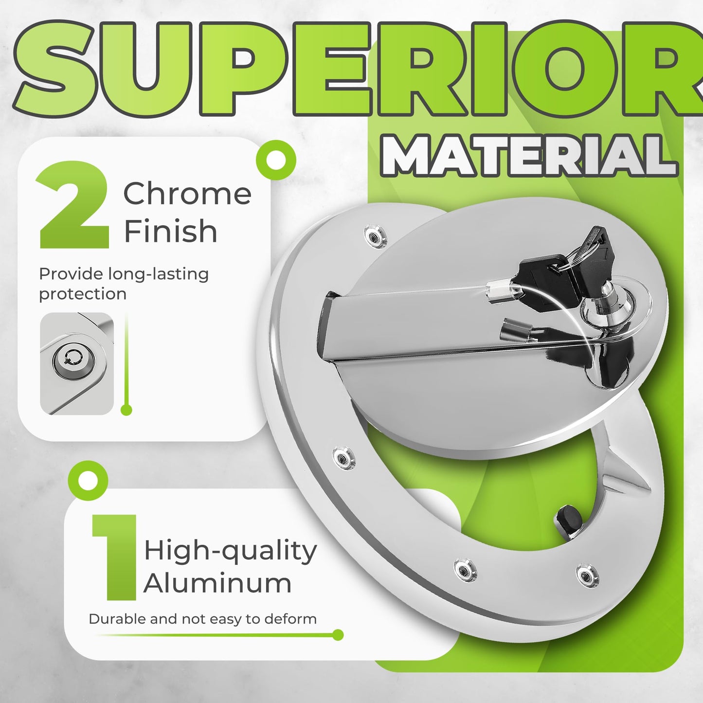 KUAFU Locking Fuel Door Compatible with 2003-2010 Hummer H3 H3T Fuel Filler Tank Door Gas Tank Cap Cover Chrome Silvery Aluminum