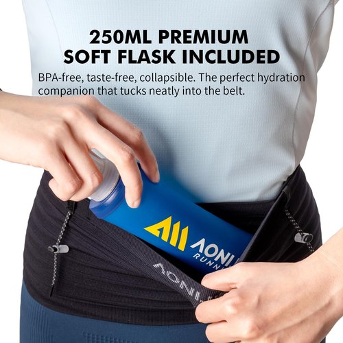 Running Belt for Men Women with 250ml Water Bottle, Lightweight Reflective Waist Pack for Running, Hiking, Training - M