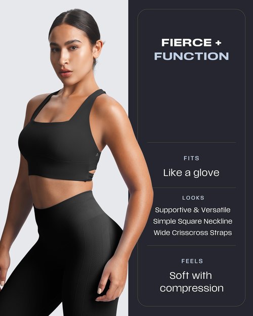 Aoxjox Women's Workout Sports Bras Square Neck Emma Longline Cross Back High Impact Fitness Training Gym Yoga Crop Tank (Black, Small)