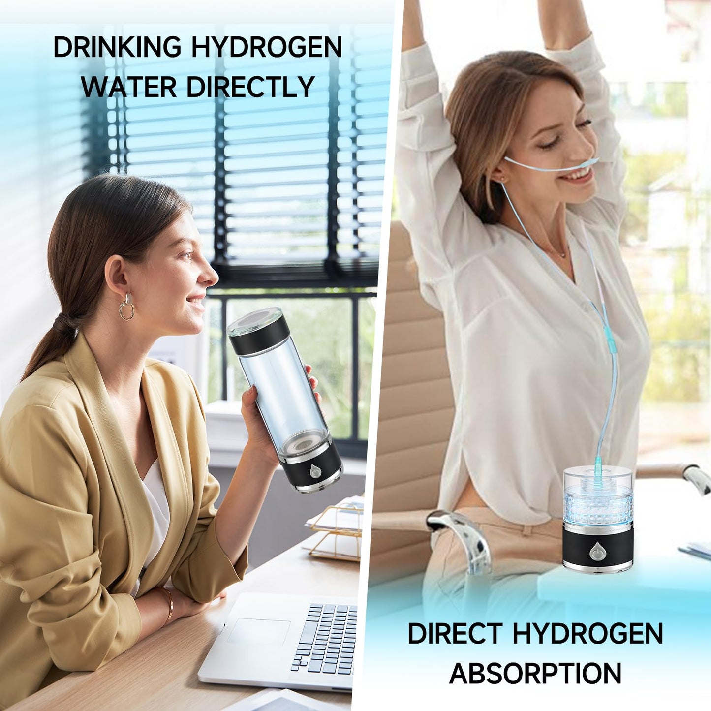 Hydrohealth Hydroh Hydrogen Water Bottle Generator, Portable and Rechargeable Hydro Health Hydrogen Water Bottle Glass with SPE Pem Technology,3 Min 4100 PPB Pure Hydrogen Rich Concentration