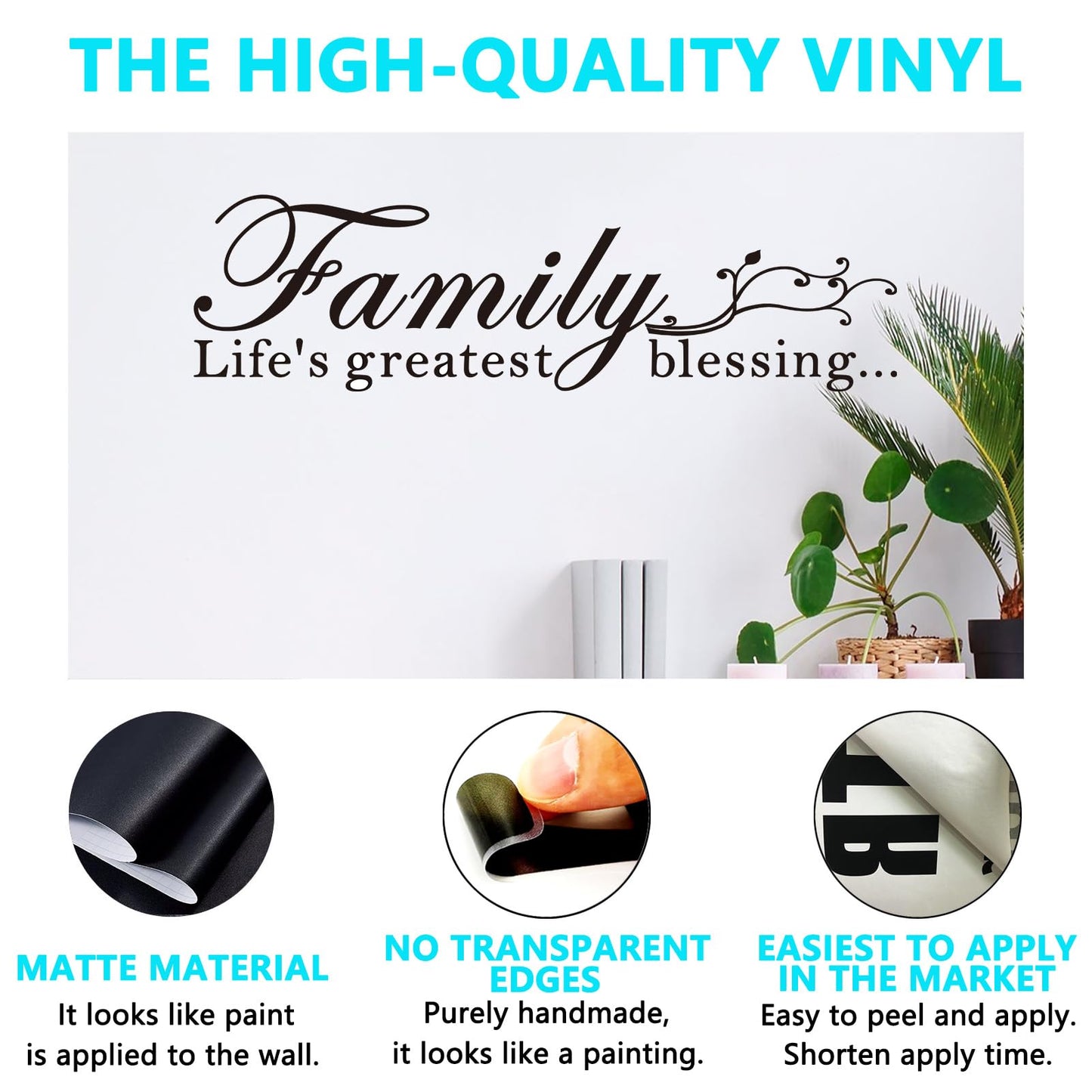 Inspirational Family Wall Stickers for Bedroom: Home Quotes Motivational Vinyl Art Wall Decals for Living Room Kitchen Apartment Bathroom - Family Life's Greatest Blessing 25" X 7"