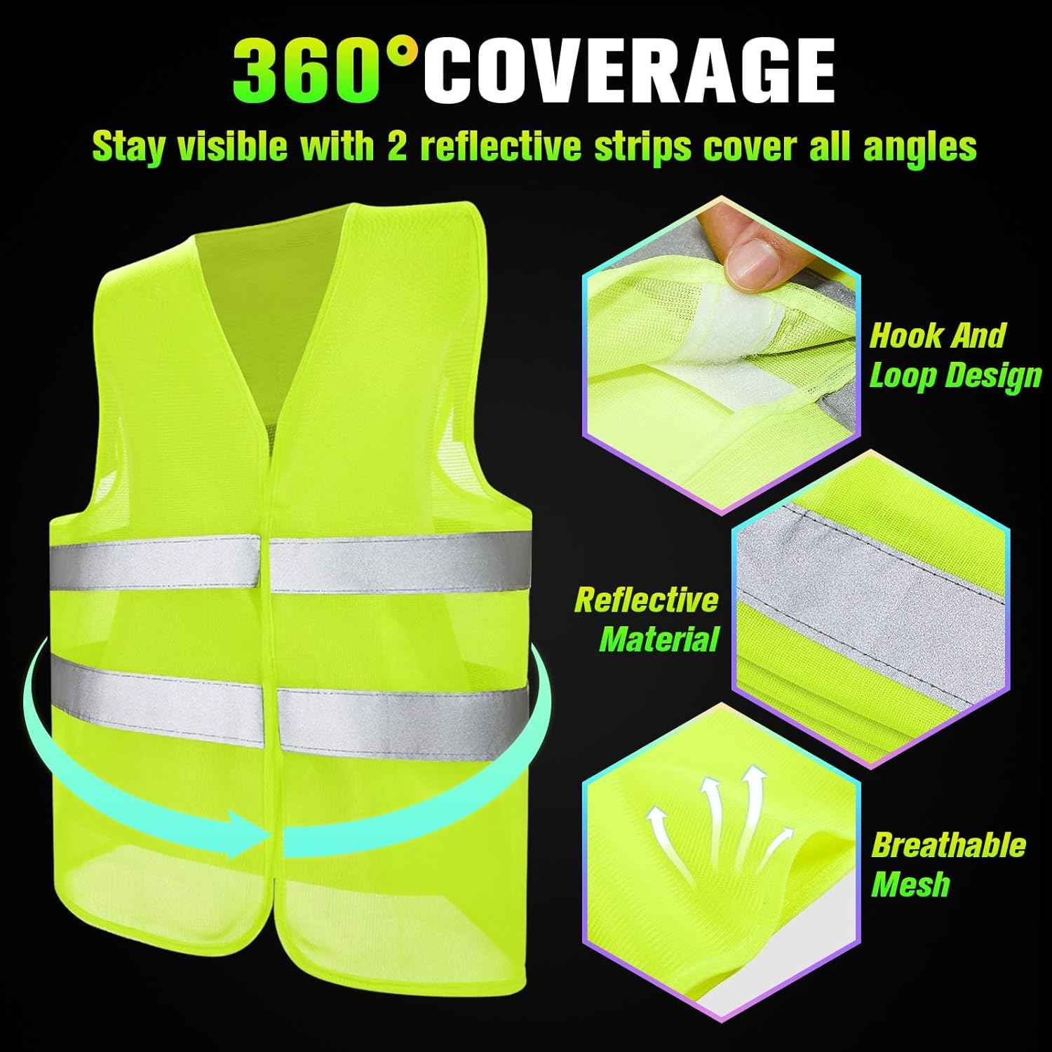 High Visibility Reflective Safety Vest for Men & Women - Bulk Security Mesh Vest for Work, Cycling & Running