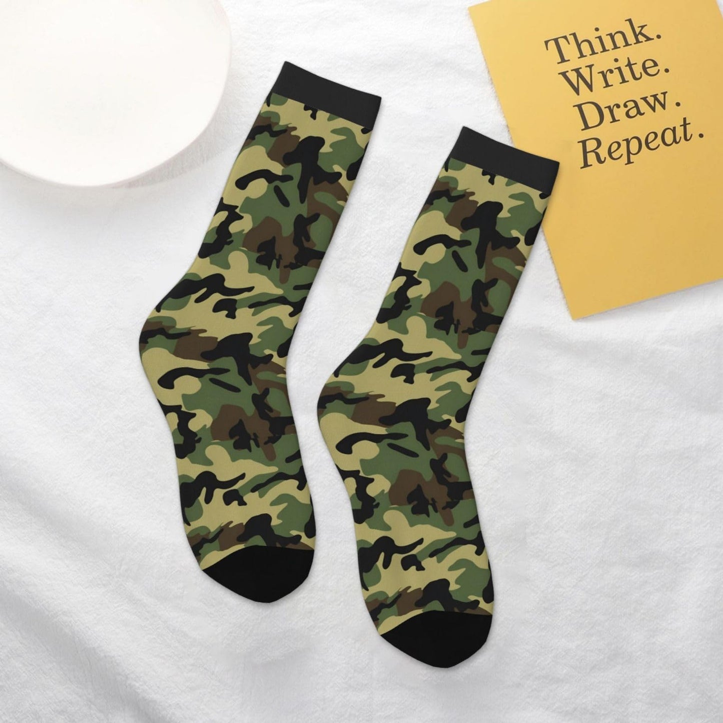hococal Army Green Camouflage Kids Soccer Socks Boys Girls Child Cute Youth Funny Sport Athletic Crew Over the Calf Socks for Running Softball Baseball Cycling