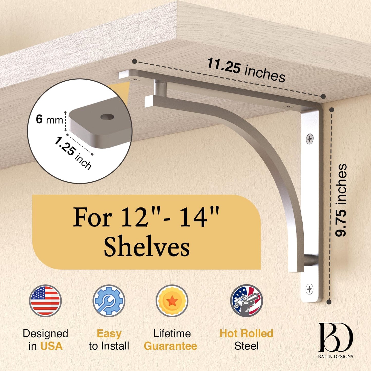 Heavy Duty 8-Inch Black Shelf Brackets - Wall Mounted L Bracket Set of 4 with Hardware