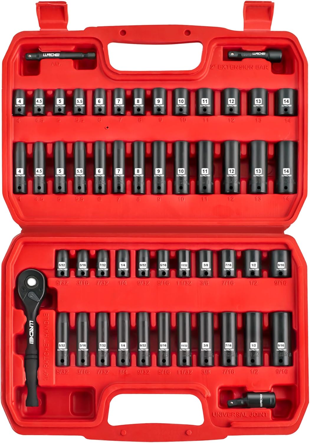 52-Piece Impact Socket Set with 72-Tooth Ratchet & Adapter - Metric & SAE Mechanic Tools for Automotive Repair