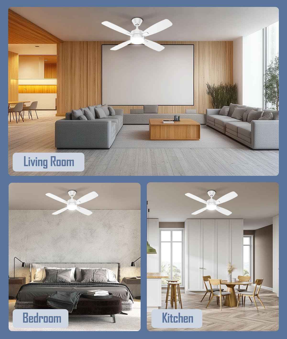 52-Inch Ceiling Fan with Remote Control & Dimmable Light - Noiseless DC Motor for Indoor/Outdoor Use