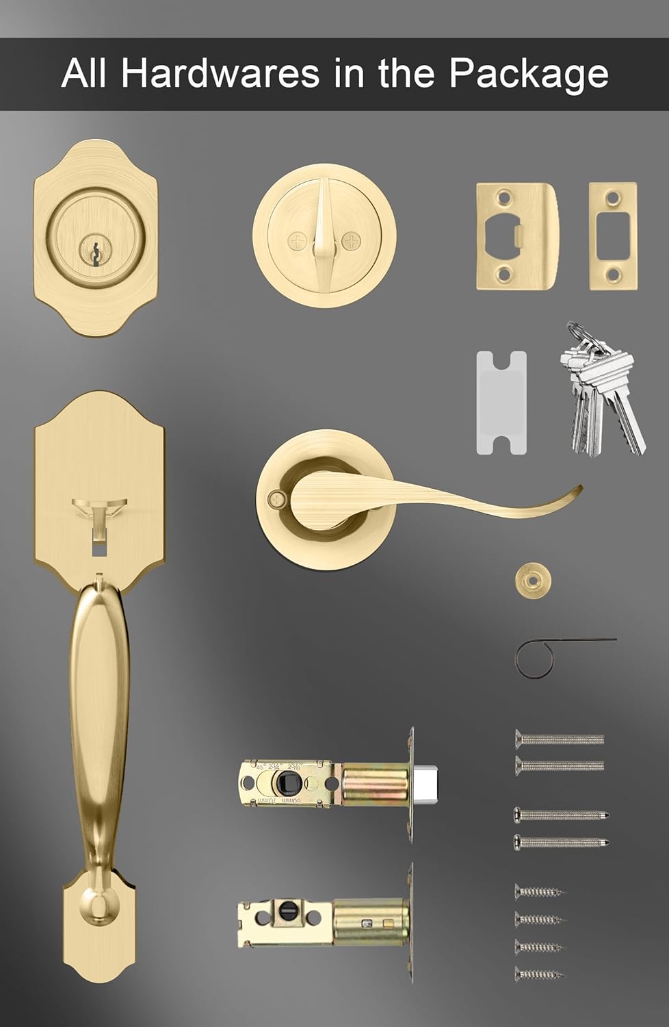 Gold Front Door Handle & Deadbolt Set - Reversible Lever Lock Hardware