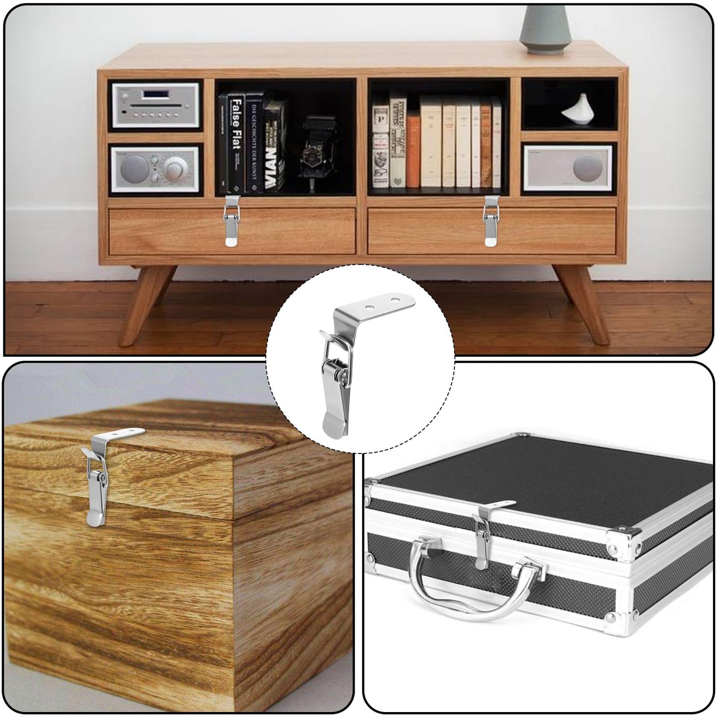 HJZHII 4PCS 90 Degree Tool Box Hood Locks Latches, Stainless Steel Spring Loaded Toggle Latch Catch Catch Hasp Clamp Clip Lock with 16 Screws for Wooden Case Toolboxes Cabinet Chest