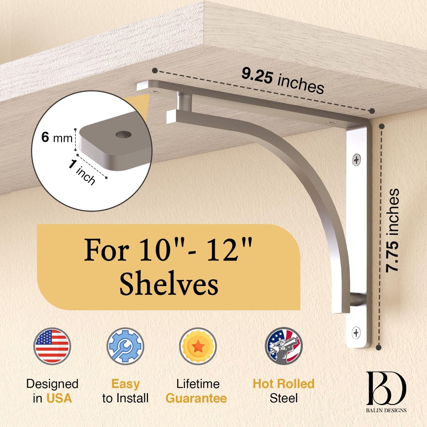 Heavy Duty 8-Inch Black Shelf Brackets - Wall Mounted L Bracket Set of 4 with Hardware