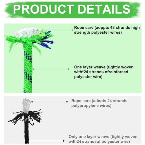 Arborist Rope 3/4 inch x 100ft Climbing Rope 48 Strands Green Polyester Rope for Hiking Camping Swing Rappelling Rescue