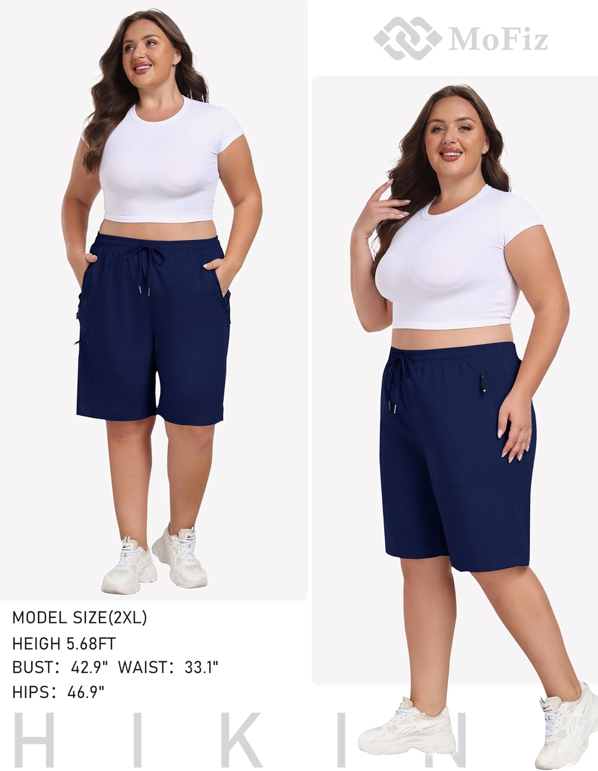MoFiz Women's Plus Size Hiking Cargo Shorts - Quick Dry Lightweight Summer Shorts with Pockets | Navy 3XL