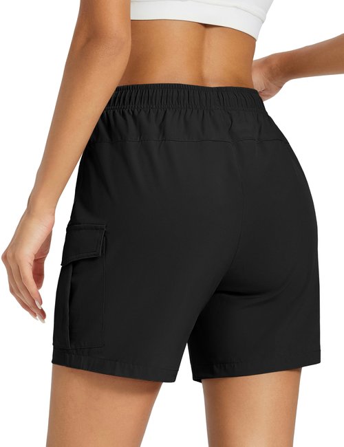 MAGCOMSEN Women's Quick Dry Hiking Cargo Shorts Lightweight Waterproof Summer Shorts 5'' Zipper Pocket Camping Black M