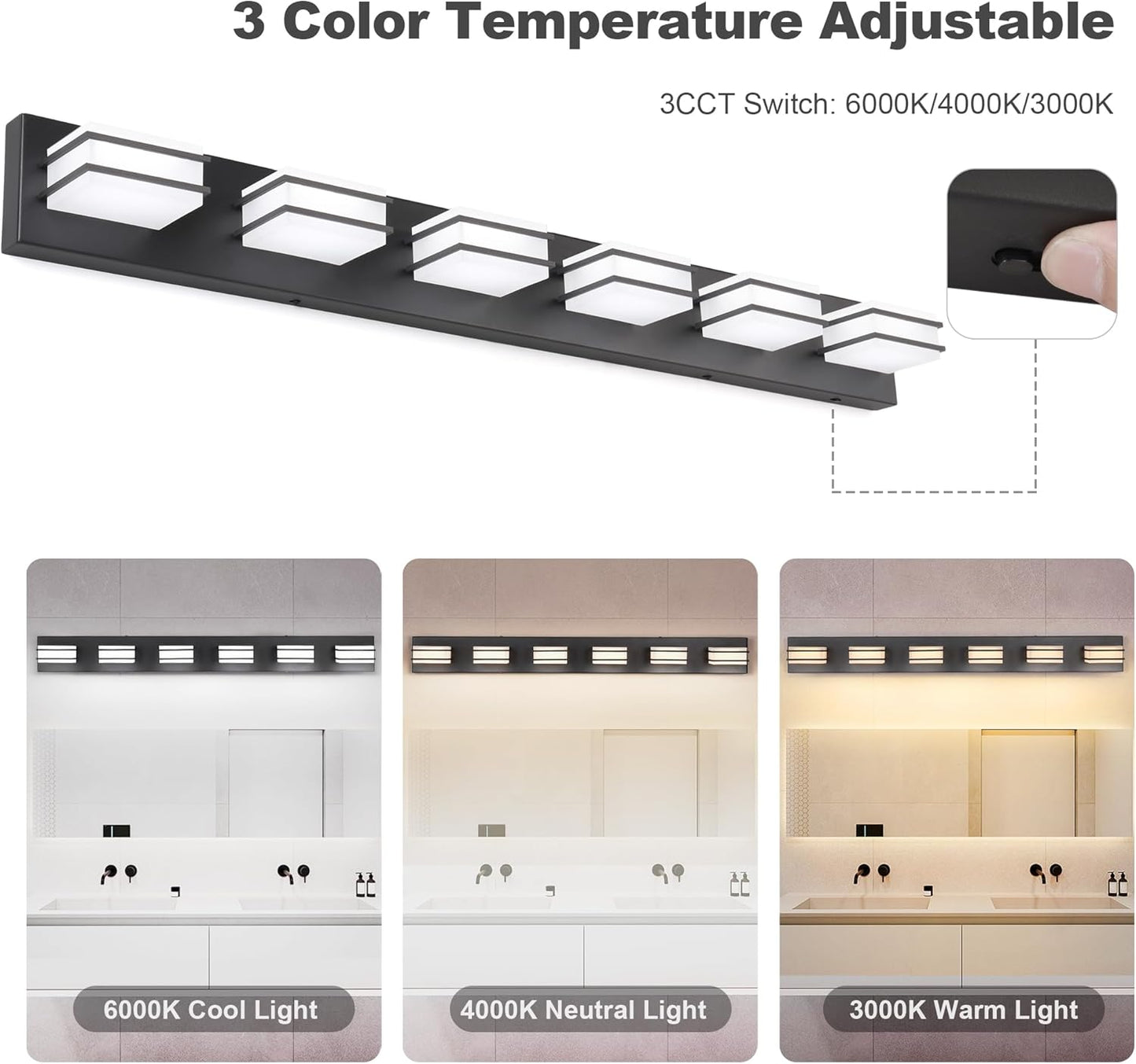 LED Chrome 3-Light Dimmable Bathroom Vanity Light Fixture - Modern Acrylic & Stainless Steel Over Mirror Lighting