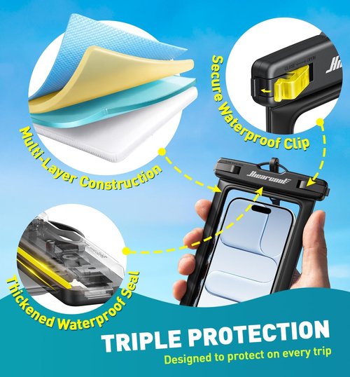Hiearcool Waterproof Phone Pouch - IPX8 Waterproof Case for iPhone 17/16/15/14 Pro Max | Touch Screen & Lanyard Included, 2-Pack (Fits Up to 8.9”)