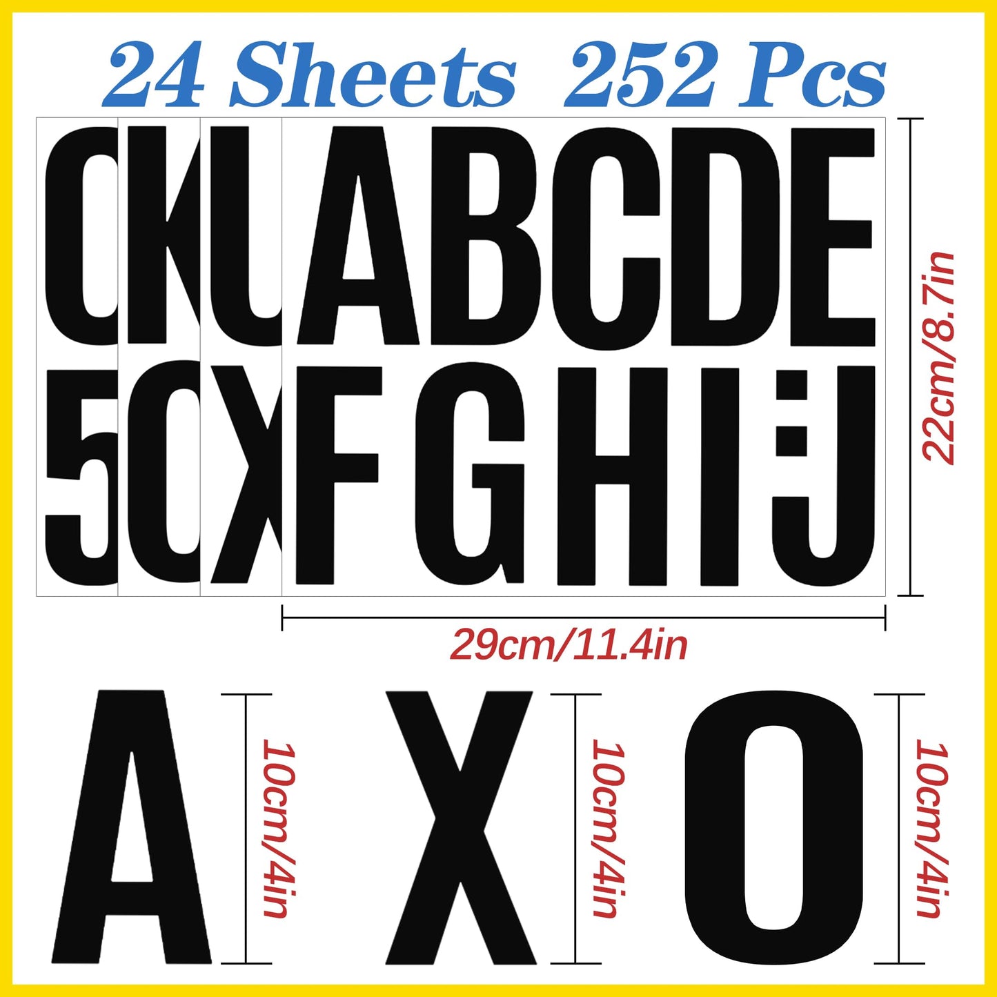 24 Sheets Letter Stickers 252Pcs Mailbox Numbers Large 4 Inch Vinyl Alphabet Numbers Stickers Big Self-Adhesive Waterproof Bulletin Post Board Letters for Mailbox Door Window Sign Home Address (4Inch)
