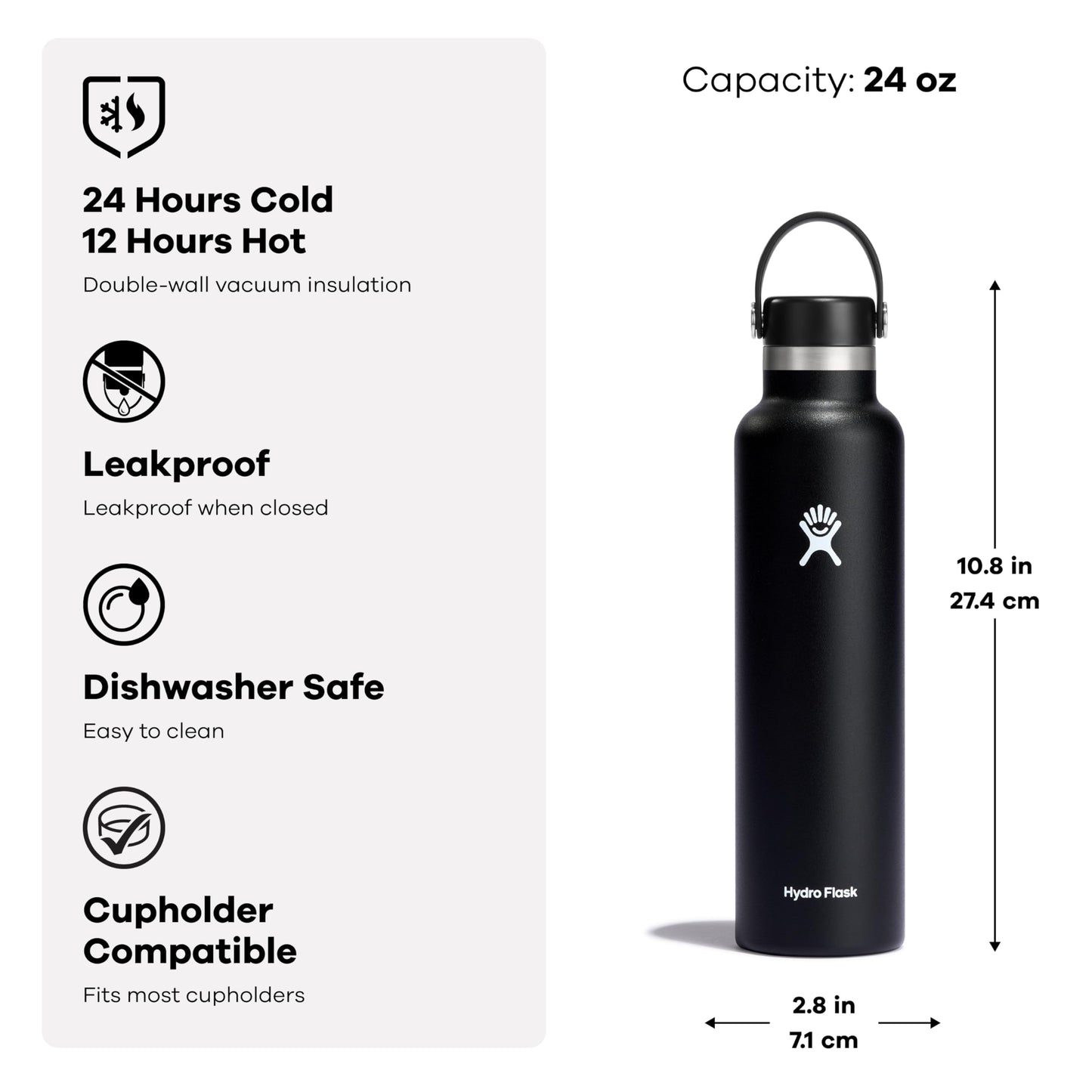 Hydro Flask Water Bottle - Insulated Stainless Steel - Non Spill, Leakproof in 24 Oz Fir Green