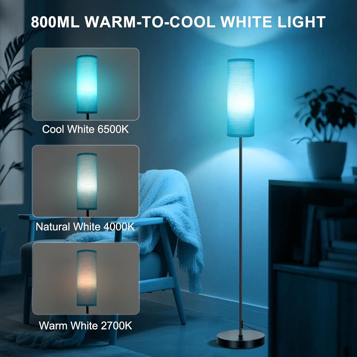 Modern Dimmable Floor Lamp with Remote - RGB Smart Bulb for Living Room, Bedroom & Office
