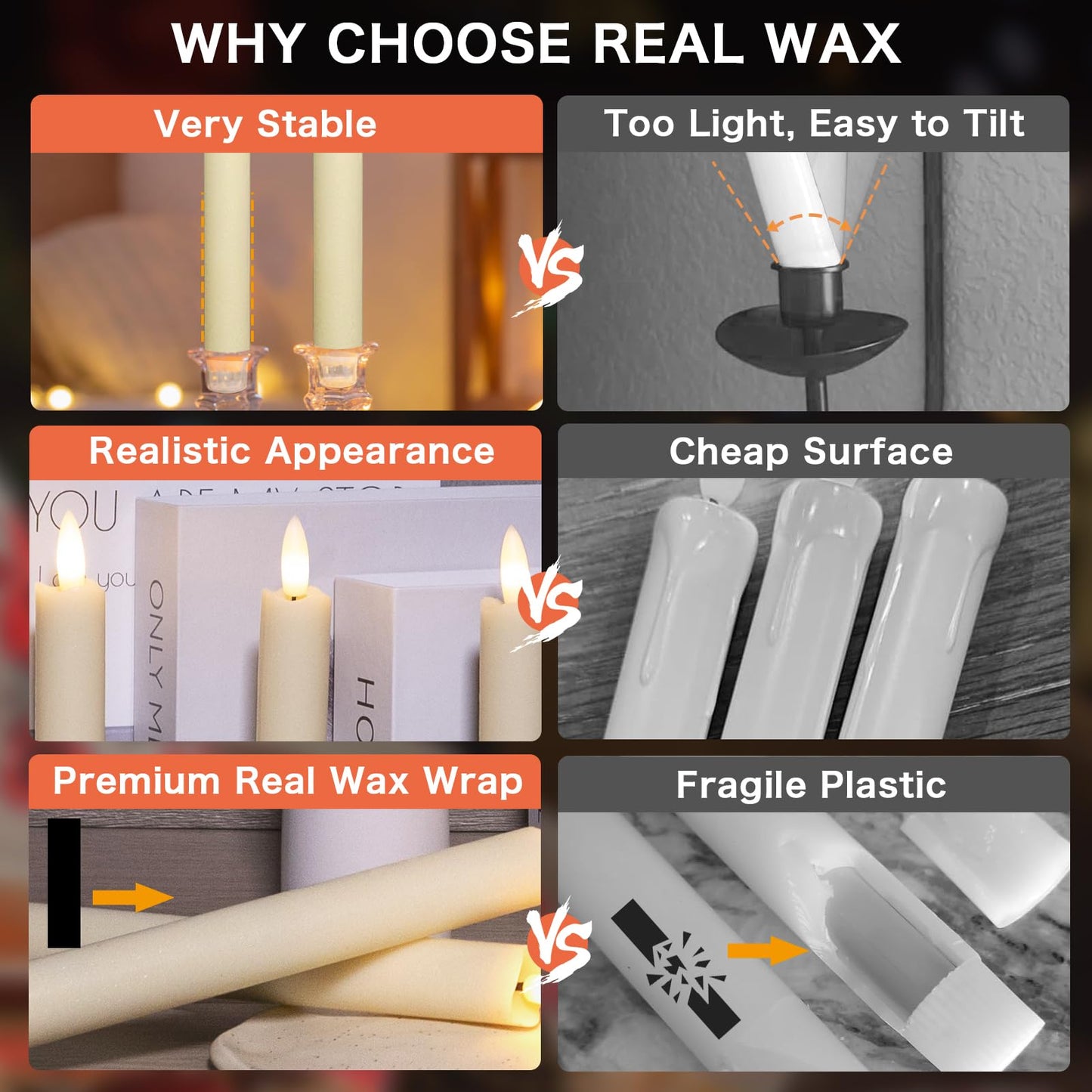 Upgraded Real Wax LED Flameless Taper Candles with Remote, KSWING 2 PCS Ivory Candlesticks Battery Operated 3D Flickering - 9.6" Long Realistic Fake Candle Sticks for Home/Wedding/Fireplace Xmas Decor