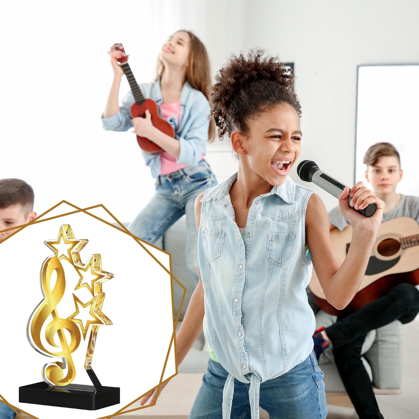 Landical 4 Pack Music Award Trophies Gold Winner Music Award Plaque Acrylic Music Trophies Award Music Prize Gift for Tournaments, Competitions, Party, Kids and Adults