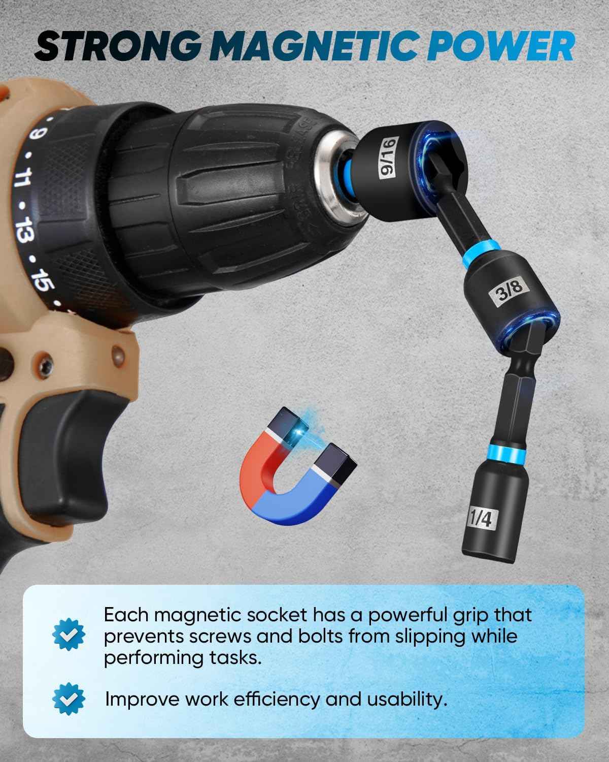 38-Piece Magnetic Nut Driver Set - Impact Socket Adapters & Extensions, Wing Nut & Spark Plug Drivers, Universal Hex Adapter - Stainless Steel