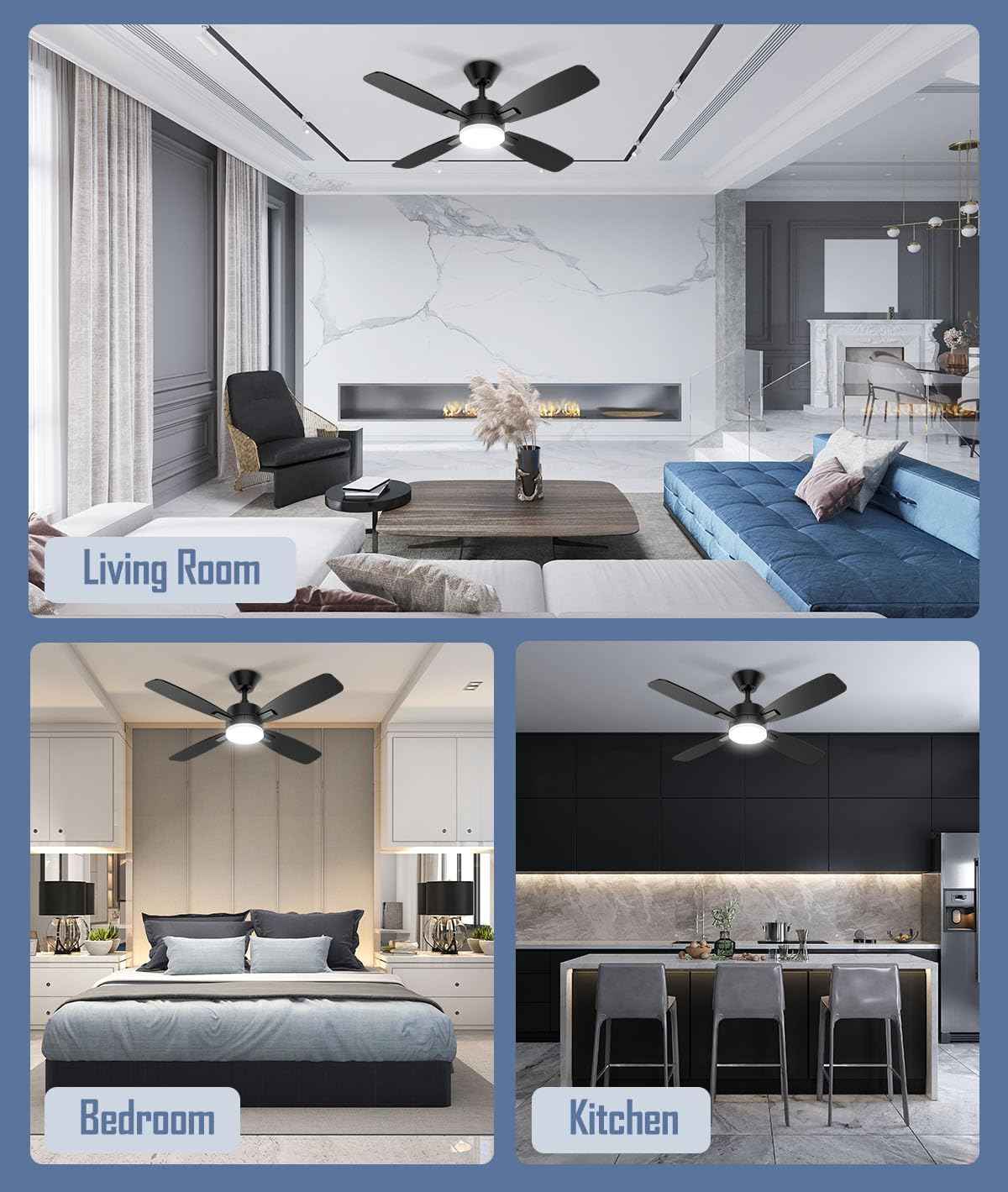 52-Inch Ceiling Fan with Remote Control & Dimmable Light - Noiseless DC Motor for Indoor/Outdoor Use