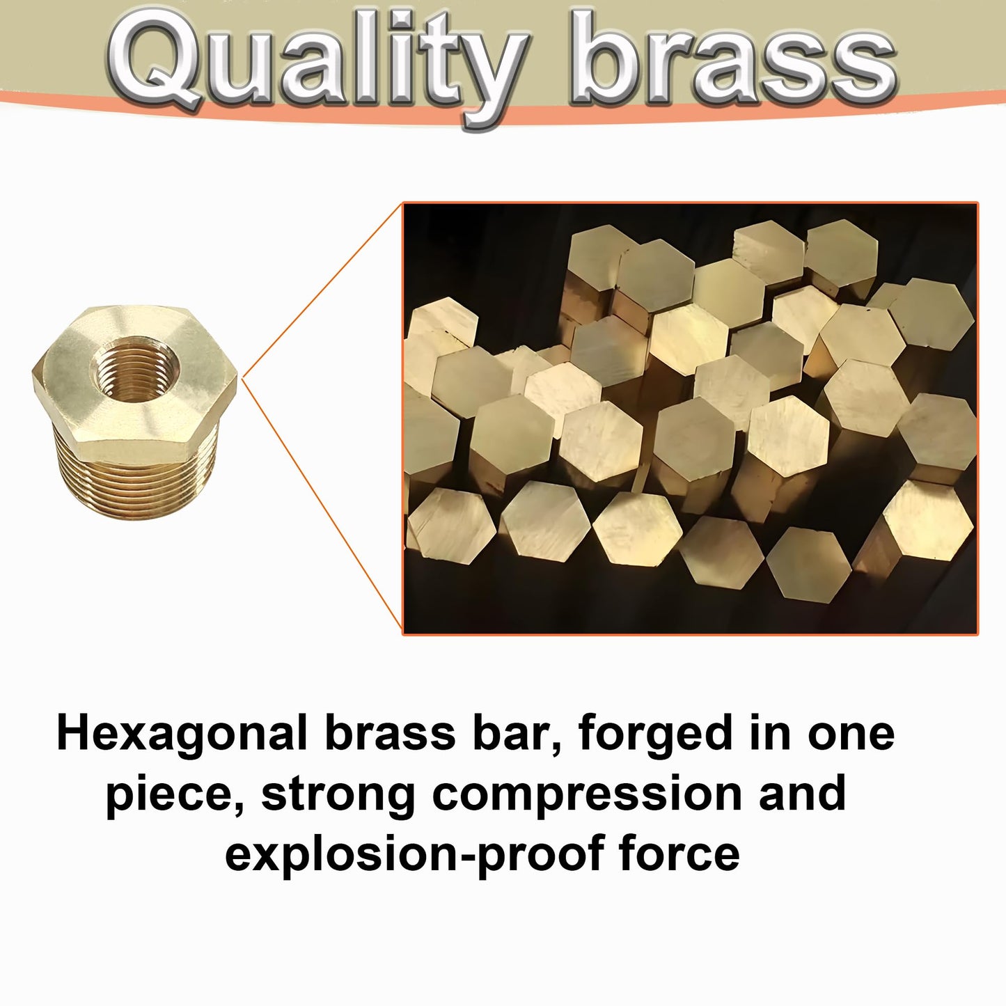 3/4" NPT Male x 1/4" NPT Female Reducer Hex Bushing, Heavy Duty Brass Pipe Fitting Reducing Adapter, Hex Head Pipe Fittings (3/4” MNPT x 1/4” FNPT)