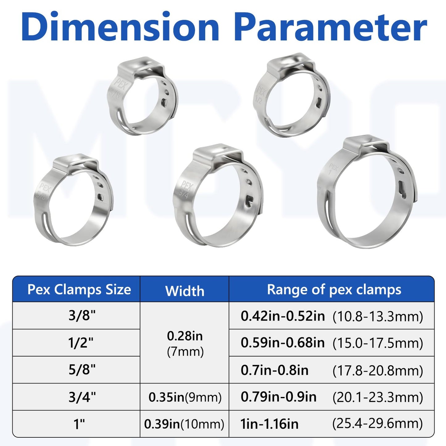 MGYOO 1 Inch PEX Clamps 24pcs Crimp Rings Single Ear Hose Clamps Stainless Steel Fittings Cinch Clamp Ring for Pipe Tubing