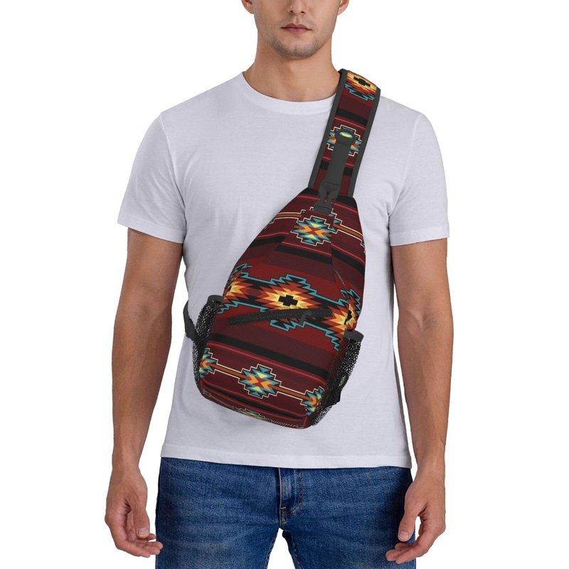 COFEIYISI Southwest Native American Tribal Sling Bag for Women Men Aztec Geometry Striped Red Pattern Crossbody Backpack Abstract Navajo Print Sling Backpack Casual Shoulder Bag Travel Hiking Daypack