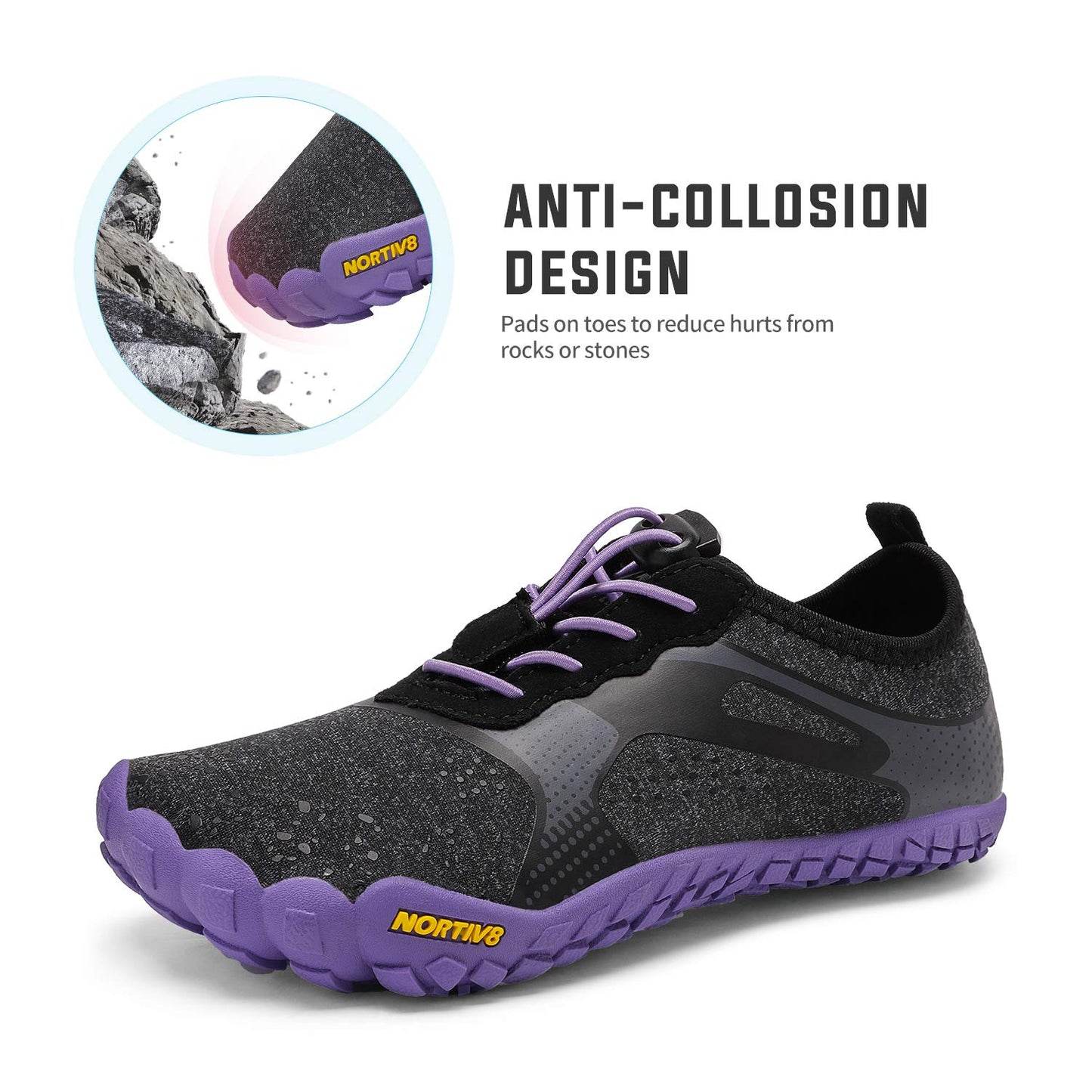 NORTIV 8 Kids Water Shoes, Lightweight Quick Dry Barefoot Athletic Aqua Sports Shoes for Boys & Girls, Outdoor, Summer (Toddler/Little Kid/Big Kid), Size 2 Little Kid,Black/Grey/Purple,Aqua-K1