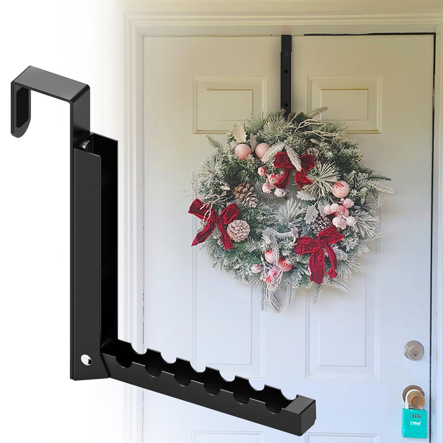 1 Pcs Black Folding Over Door Clothes Drying Laundry Rack Hooks - 6 Groves, Hanger for Clothes & Towels, Bedroom & Bathroom