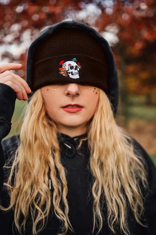MixYoke Gothic Skull Beanie Hats for Men Women, Skeleton Cuffed Winter Hat for Goth Gifts, Indoor and Outdoor Outfit Matching