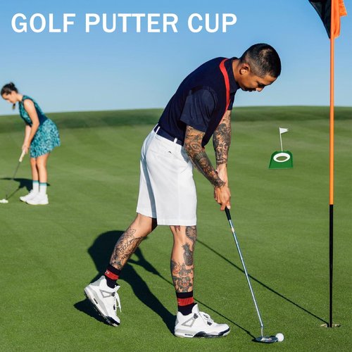 joaoxoko 4 Pack Golf Practice Cups with Flags - Portable Indoor/Outdoor Putting Green for Office & Home, Professional Training Aid with Thin-Edge Design, Stress Relief Game for Adults (Green 4pcs)