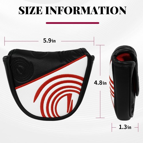 Golf Putter Cover Mallet Magnetic Closure Black/Red Swirl Heel-Shaft Putter Headcover