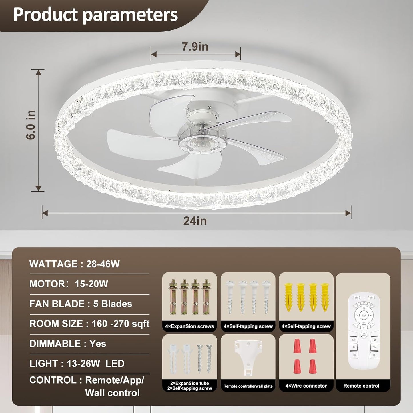 Flush Mount Ceiling Fan with Lights & Remote - 6 Speed Low Profile for Bedroom & Small Rooms