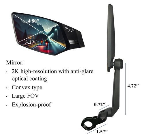 Hong Ji Bike Handlebar-mounted Mirror, New type, Large FOV 2K HD High-Resolution, Anti-Glare, Shatter-Proof, Nylon Fiber Frame, Highly Adjustable, 22.2mm Handlebar Diameter fit(Left_Blue, EV016)