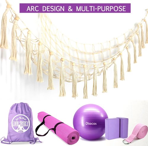 Yoga Ball Rack Corner Hanging Storage Net for Fitness, Balance, Stability & Swiss Balance Balls - Organizer for Yoga Studio & Gym (Cream, 1)