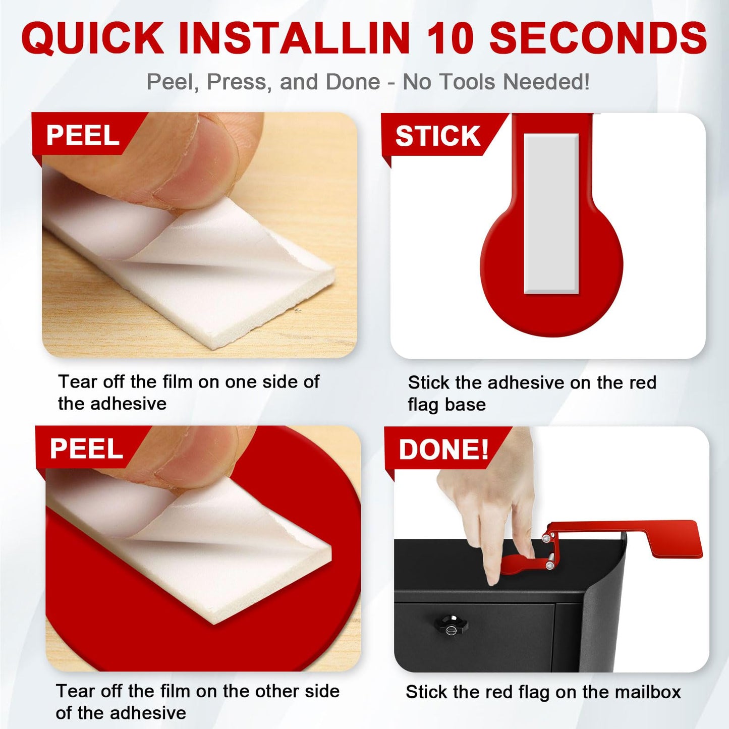 Galvanized Steel Folding Wall Mount Mailbox Flag, 180° Rotating Mailbox Flag for Unique Mailboxes, Stick On Mailbox Flag Mailbox Replacement Flag Kit, Tool Free Installation