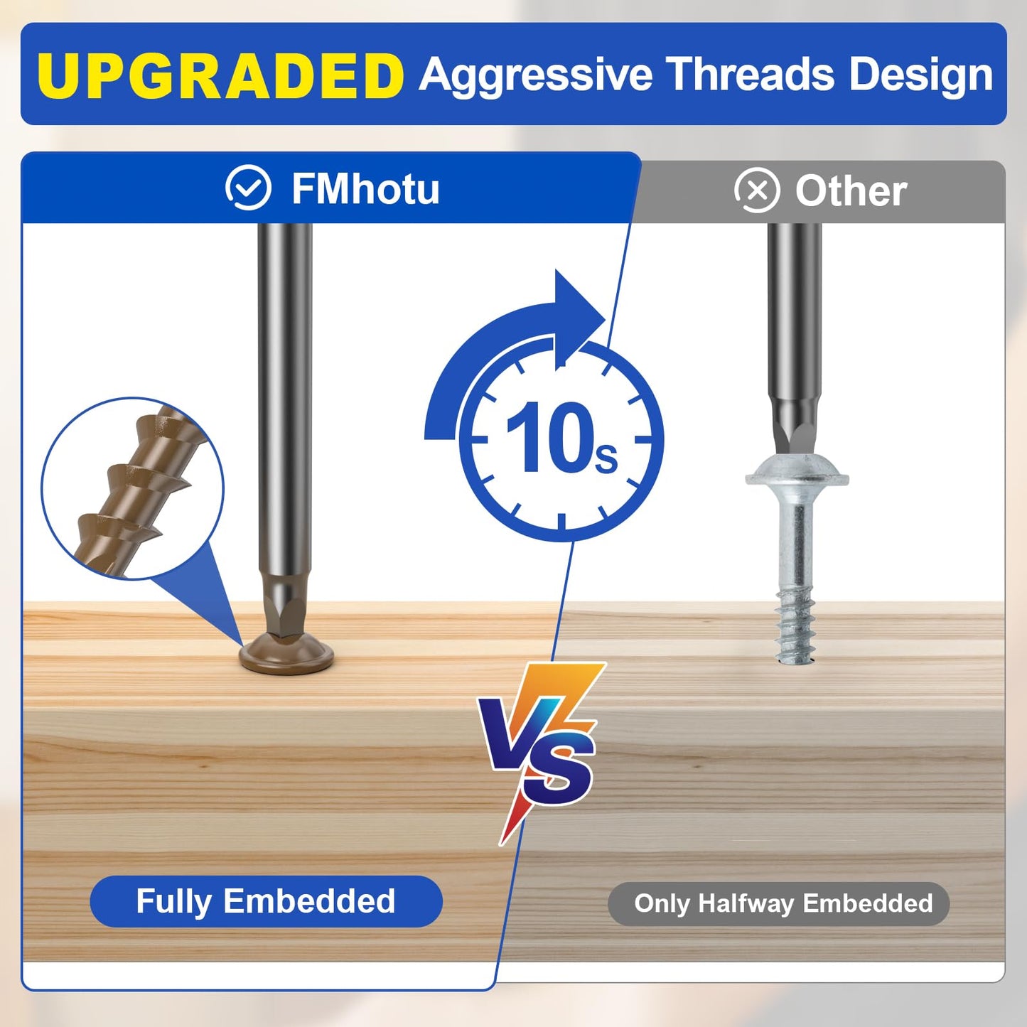 #8 Pocket Hole Screws 1-1/4 Inch, 160Pcs Coarse Thread Wood Screws, Square Drive, Washer Head, 4-Layer Coating, Drive Bit Included (Brown)