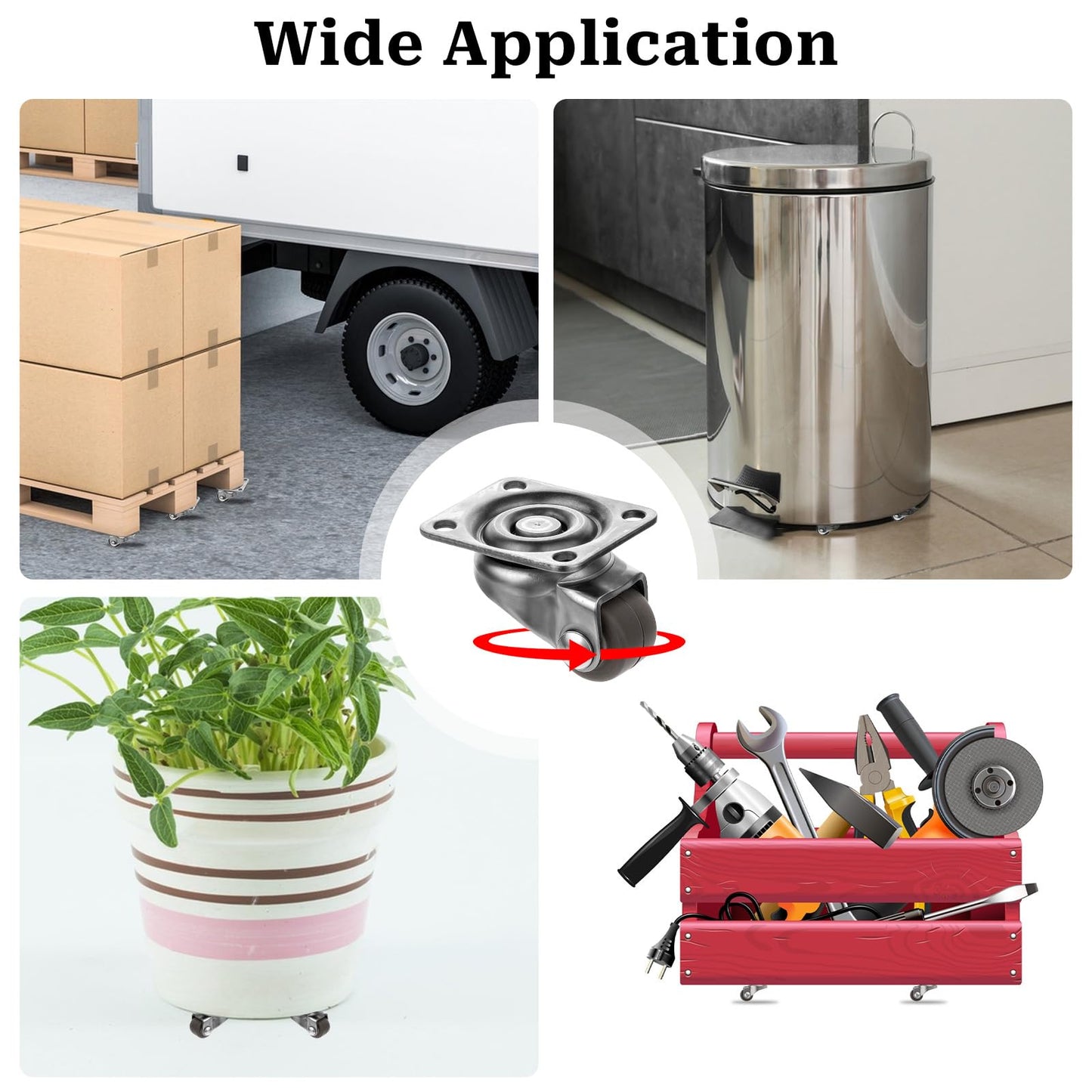 8Pcs 1/2inch Small Caster Wheels, 360 Degree Swivel Casters Set, Caster Wheels with Base Ball Bearing for Small Furniture, Kitchen Appliances, Mop Bucket, No Noise