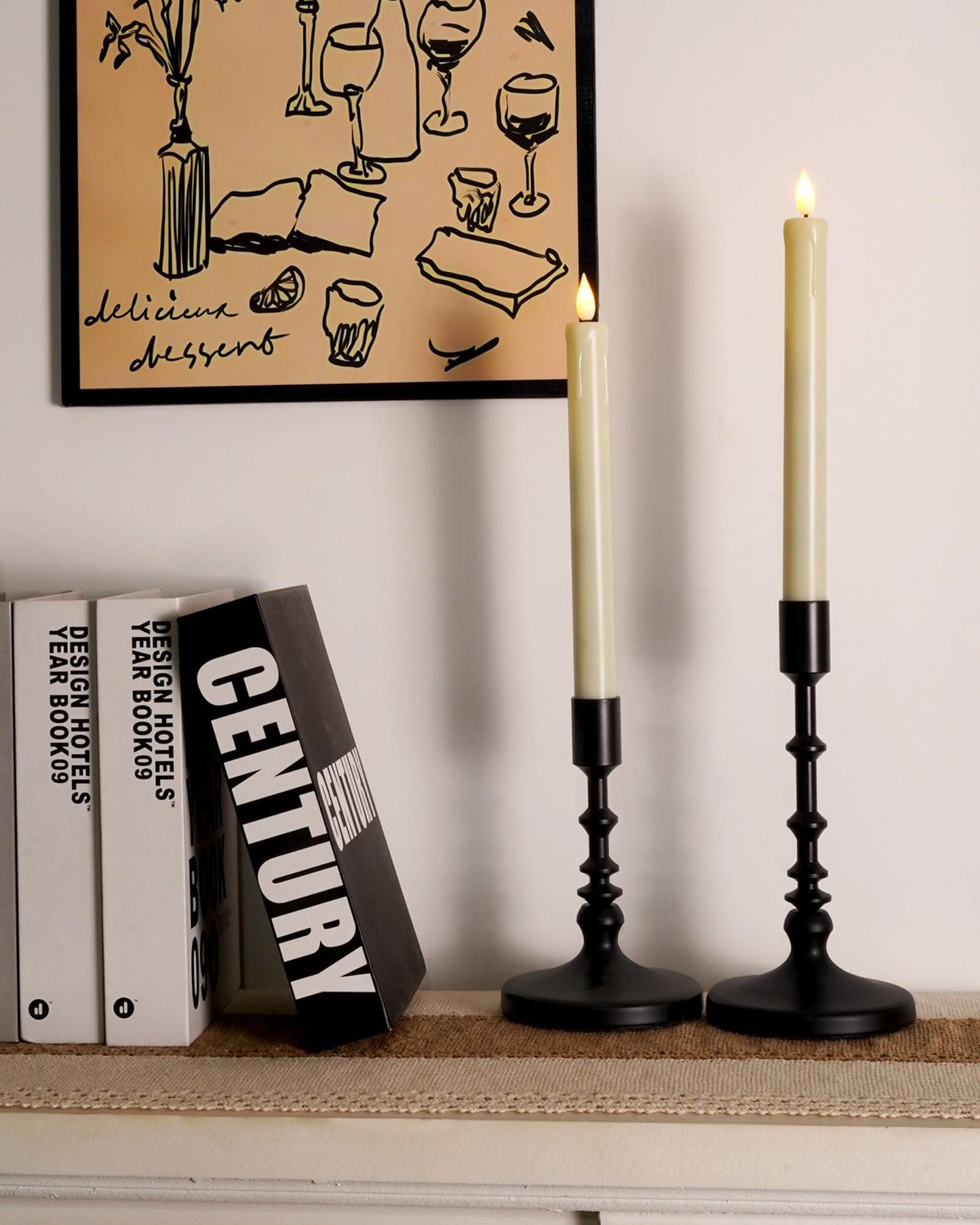 Homemory 6 Pack Flameless Taper Candles, No Remote, Realistic Flickering Battery Operated Candlesticks, Ivory LED Plastic Candle Safe for Weddings, Table Decor, Christmas, and Halloween