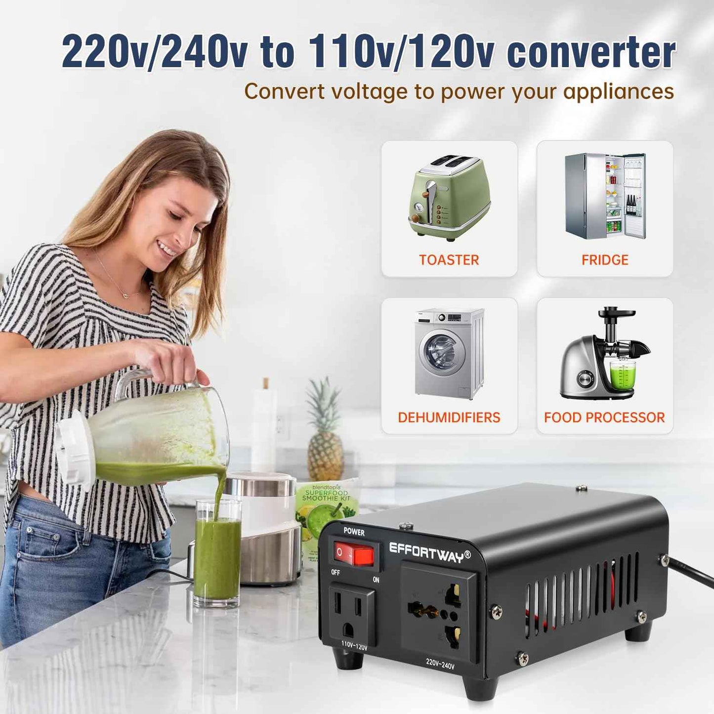 Voltage Converter 220V to 110V Converter Universal Travel Adapter 300W Step-Down Converter from 220-240V to 110-120V suitable for US to Europe and international step-down transformer socket converters