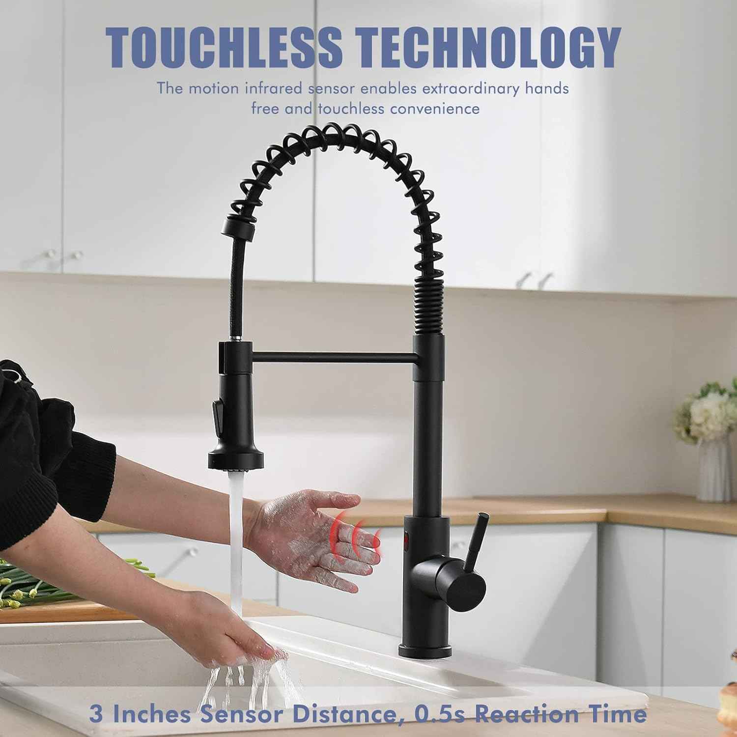 Matte Black Kitchen Faucet with Soap Dispenser - Commercial Single Handle Pull Down Sprayer