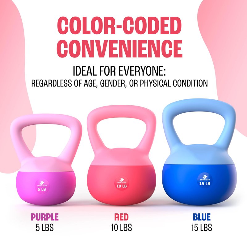 Soft Kettlebells, Serenilite Kettlebell Sets, Kettle Bell Sets for Women & Men, Safe Strength Training Kettlebells, Kettlebell Weights for Home Workouts & More (5 LB Purple - 10 LB Red)