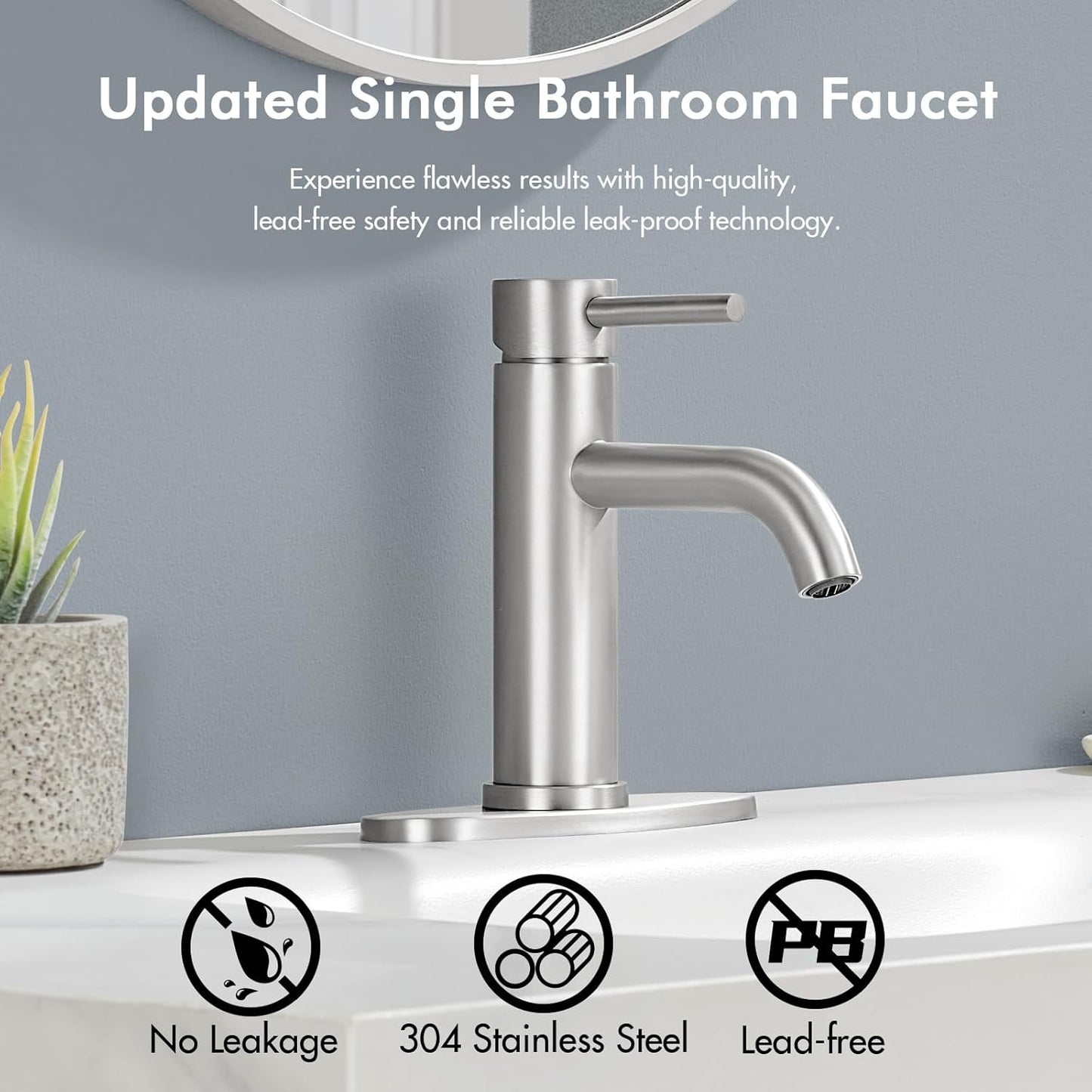 WINKEAR Gold Bathroom Faucet - Modern Single Hole Sink Faucet with Pop-up Drain & Flexible Hoses