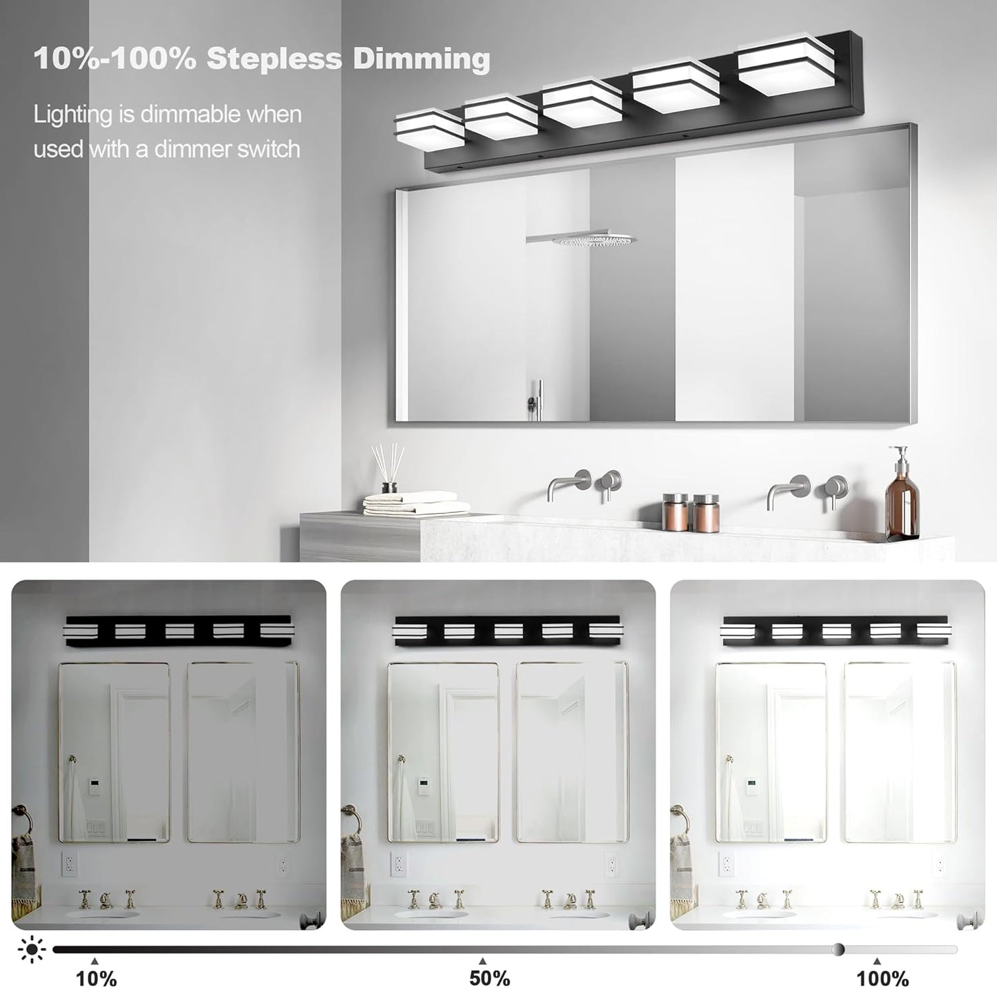 LED Chrome 3-Light Dimmable Bathroom Vanity Light Fixture - Modern Acrylic & Stainless Steel Over Mirror Lighting