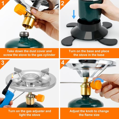Camping Stove Propane, Portable Backpacking Cooker with Single Burner, Adjustable Flame, Foldable Base, Camp Stove Kit for Outdoor Cooking, Hiking, Emergency Essential (Fuel not Included)