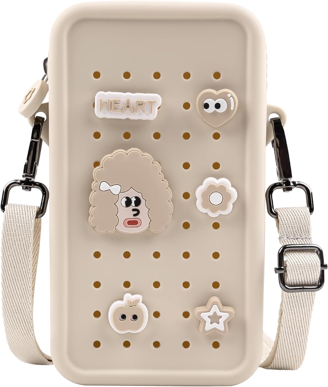 Skiennix Silicone Crossbody Bag - DIY Charm Compatible, Waterproof & Lightweight Phone Purse | Beige