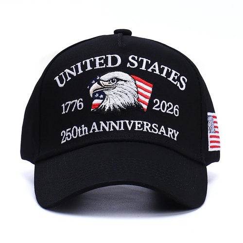 ZHUGLO 250th Anniversary Patriotic Baseball Cap (1776-2026) Embroidered USA Hat, Adjustable Unisex Bicentennial Gift (US, Alpha, One Size, Black)