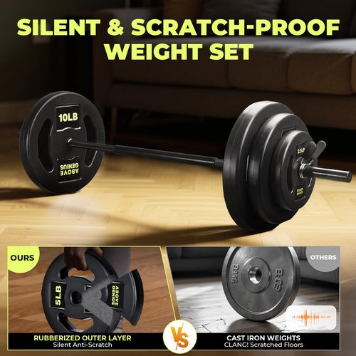 AboveGenius Barbell Weight Set, 45 LB Adjustable Free Weights Bar Set for Home Gym Strength Training, Full Body Workout, Muscle Building, Home Fitness Weight Lifting Equipment