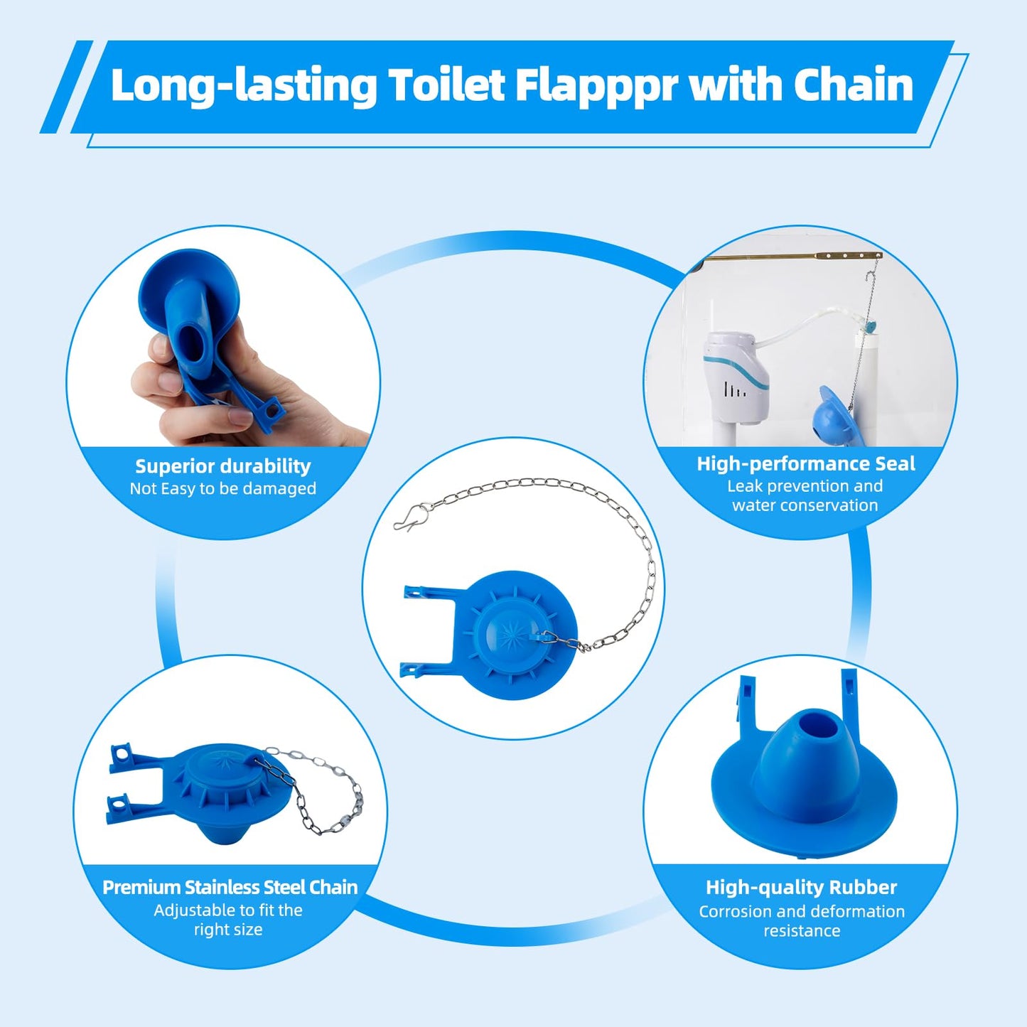 Universal 2-Inch Toilet Flappers Replacement Compatible with Gerber Toto Kohler American Standard, Heavy Duty Rubber Toilet Flapper with Stainless Steel Chain, Water Conserve, Easy Install